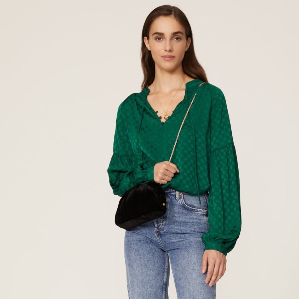 Great Jones Blouse, emerald green, size XL